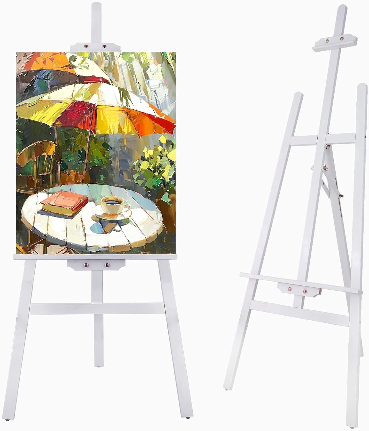 LAVFOX Adjustable Wooden Easel Stand for Painting Canvas, Folding Art Display Easel for Wedding Sign and Poster, Fits Up to 42 Inches, White