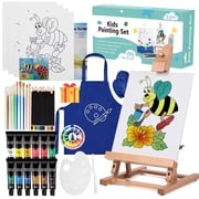 LAVFOX Painting Set with Tabletop Easel, Complete Acrylic Art Kit with Smock, Canvas, Pencils, Blue
