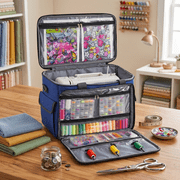 LAVFOX Sewing Machine Carrying Case, Portable Travel Bag with Shoulder Strap, Universal Heavy Duty Storage Tote for Standard Sewing Machines, Blue