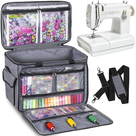 Portable Sewing Machine Carrying Case, Heavy Duty Sewing Machine Tote with Shoulder Strap for Sewing Machines, Blue