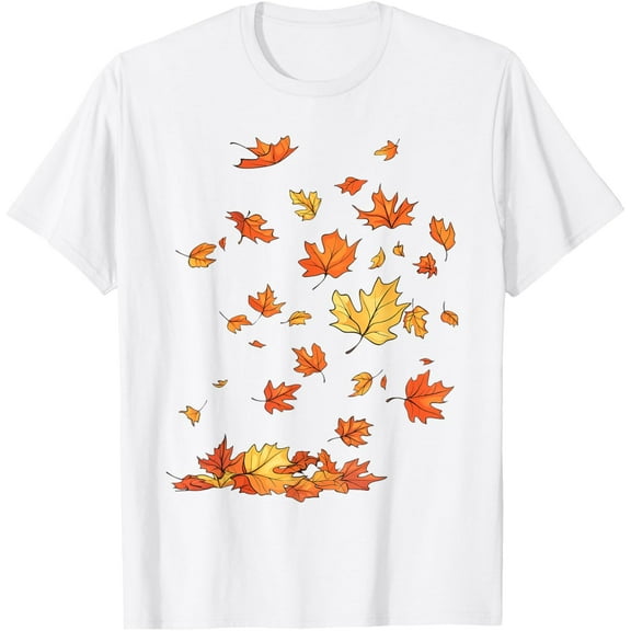 Falling Autumn Fall Leaves Cottagecore Autumn Fall Colors T-ShirtMen and women, White T-shirt, size: Extra large