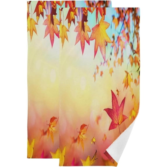 Falling Autumn Red Leaves Hand Towels, Tree Maple Leaf Kitchen Towel Ultra Soft and Absorbent,Decorative Fingertip Face Towel for Bathroom Hotel, 2 PCS, 28.3"x 14.4"