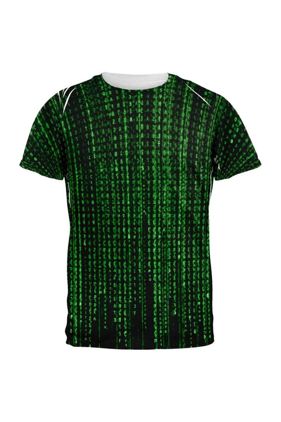 Falling Binary Code All Over Adult T-Shirt - Large