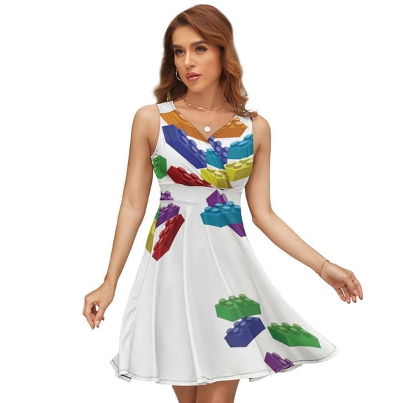 Falling Blocks Women's Tank Dress V Neck Sleeveless Summer Sundress