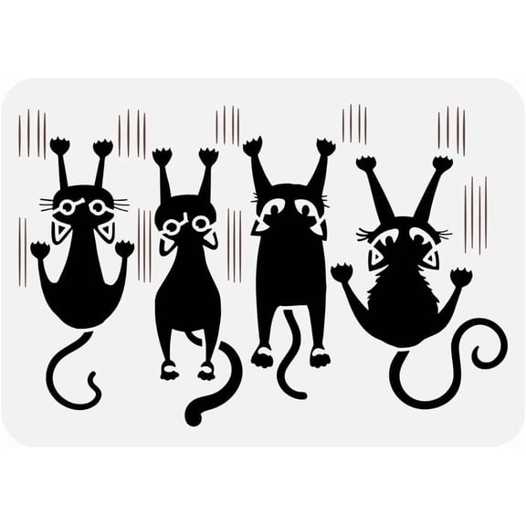 Falling Cat Stencil for Painting - 8.3x11.7inch Reusable Cartoon Cat Drawing Template - Plastic PET Hollowed Scratch Stencil for Animal Theme Wall and Door Decor
