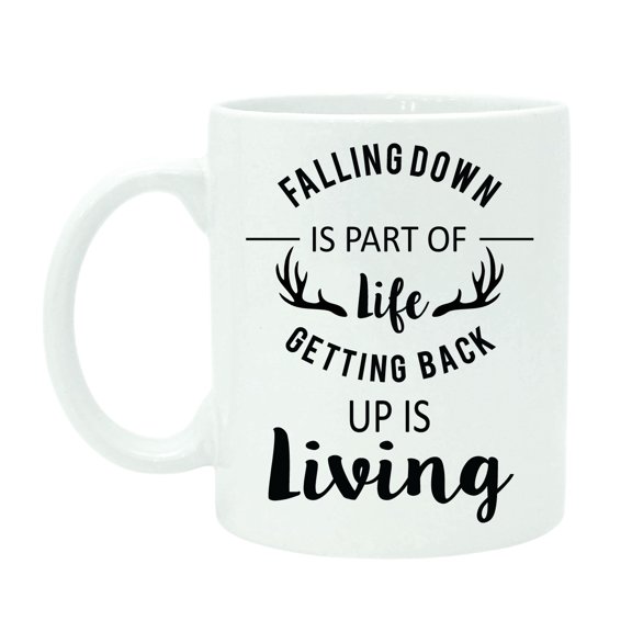 Falling Down Is Part Of Life Getting Back Up Is Living Mug Inspirational Quote White Ceramic Coffee Tea Cup With Free Gift Box