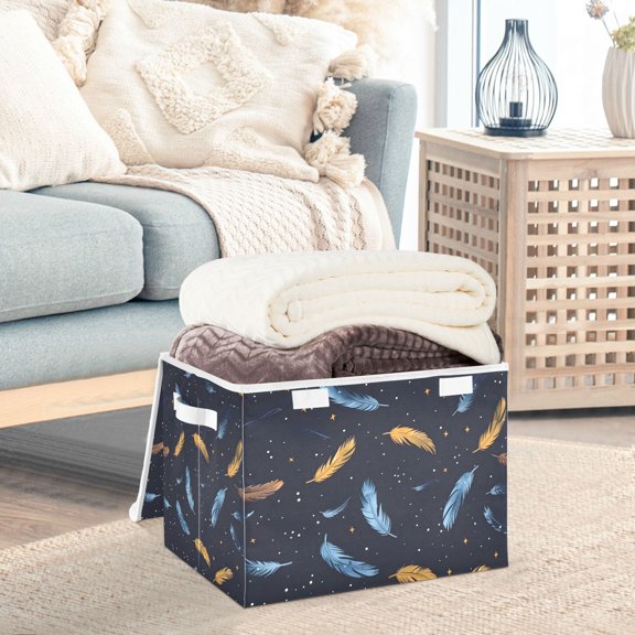 Falling Feathers Storage Basket Foldable Laundry Basket Shelf Kids Toy Storage Container Organizer with Handles