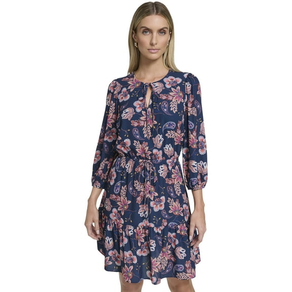 Falling Flowers Women's Blouson Tiered Dress, Sizes XS-XL