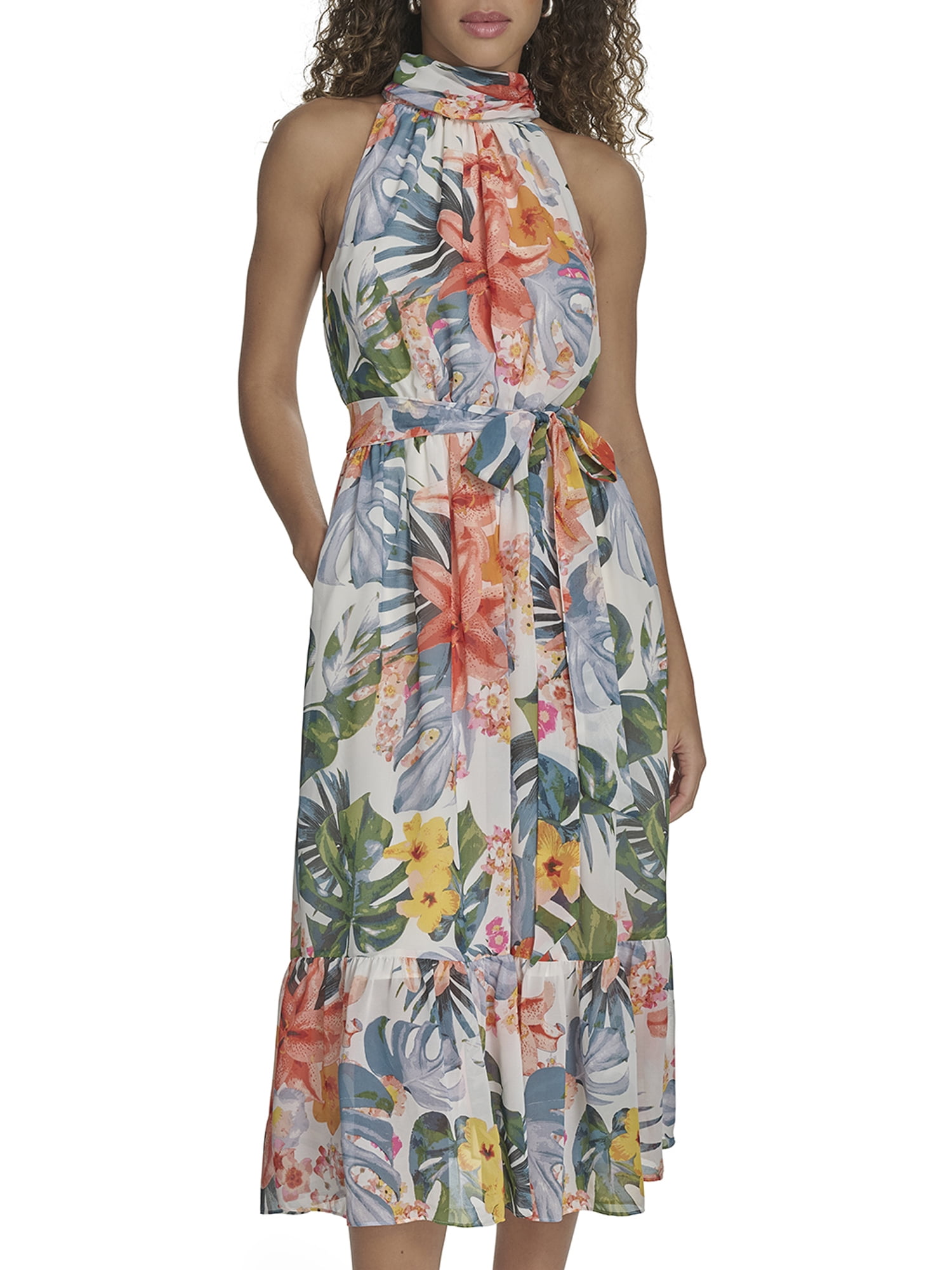 fallen flowers midi dress Falling Petals Floral Applique Midi Dress VICI