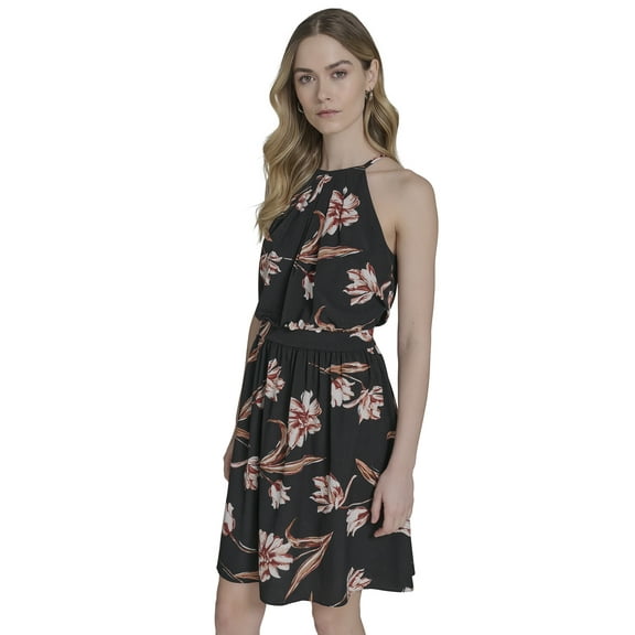 Falling Flowers Women's Halter Neck Mini Dress, Sizes XS-XL