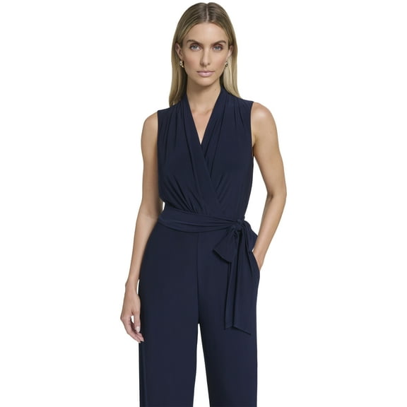 Falling Flowers Women's Knit Jersey Surplice Blouson Jumpsuit, Sizes XS-XL