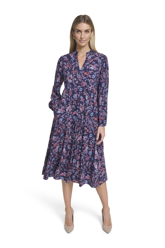 Women's Notch Ruffle Collar Tiered Midi Dress, Sizes XS-XL