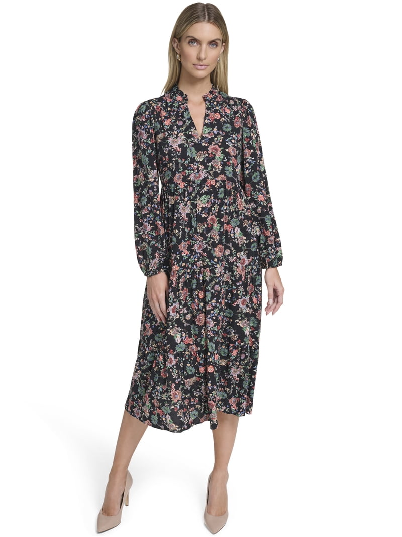 fall dress xs Fall Gardens Floral Satin Midi Dress in Bronze Leaf main image 0
