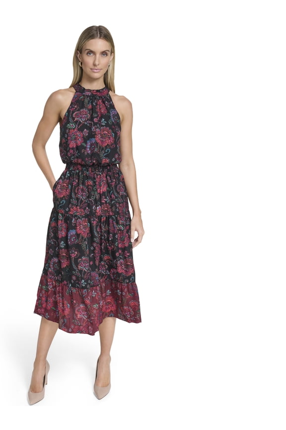 Women's Ruffle Neck Midi Dress, Sizes XS-XL