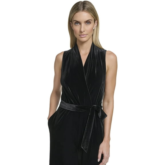 Falling Flowers Women's Velvet Surplice Blouson Jumpsuit, Sizes XS-XL