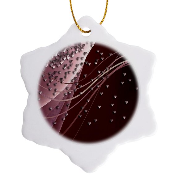 3drose, Falling Hearts, Autumn Orange, 3 inch Snowflake Porcelain Ornament