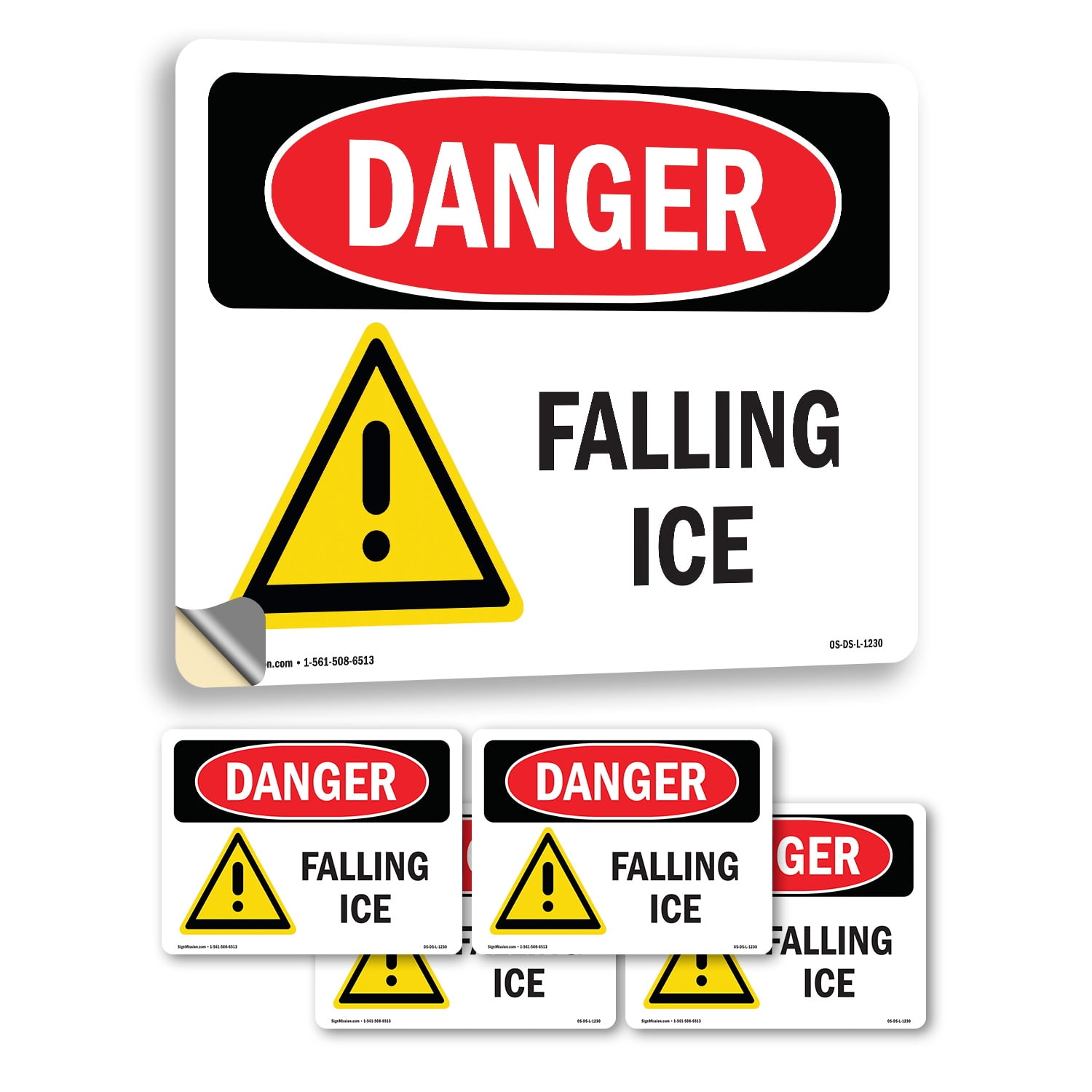 Falling Ice OSHA Danger Vinyl Decal Label 18 Inch x 12 Inch - 5 Pack ...
