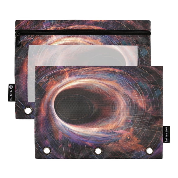 Falling Illusion Geometric 2 Pack Pencil Pouch for 3 Ring Binder Smooth Zipper Folders with Pockets Clear Window Pencil Case