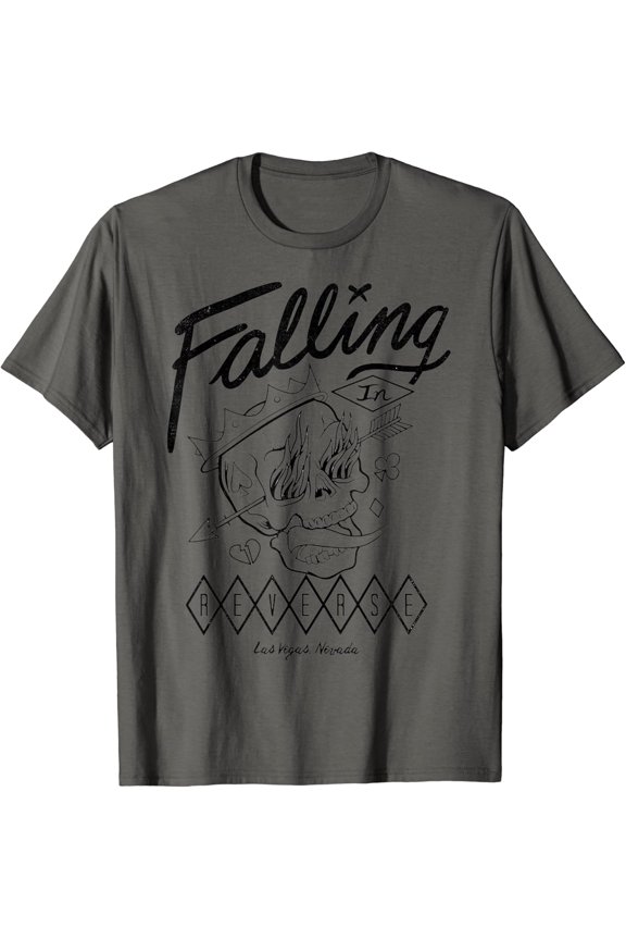 Falling In Reverse Merchandise Vegas Flame Skull Graphic T-Shirt, Size S-5XL
