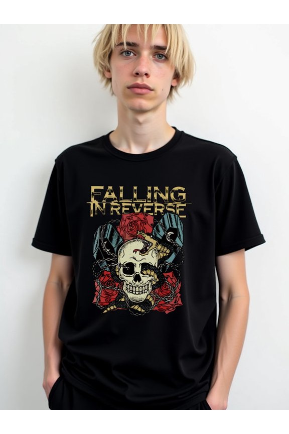 Falling In Reverse Skull Rose Tee Men's comfort colors tshirt black limited edition gifts Unique Design Unisex Shirt Cotton tshirts