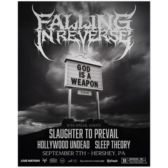 Falling In Reverse Tour Hershey Pa September 7Th #2190, Unframed Poster Size 12x18