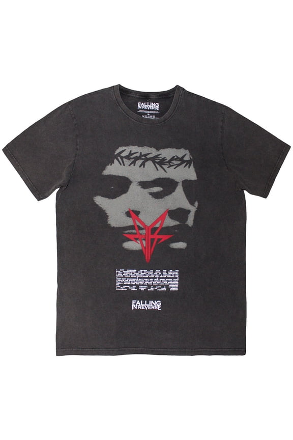 Falling In Reverse Unisex Stone Wash T-Shirt Blur (Charcoal Grey) (Large)