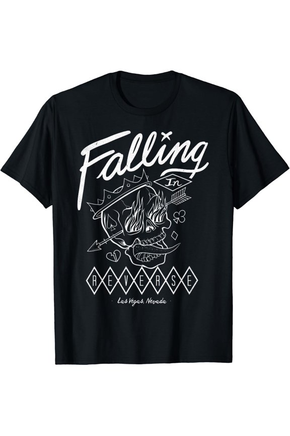 Falling In Reverse Vegas Flame Skull Merch Graphic T-Shirt, Size S-5XL