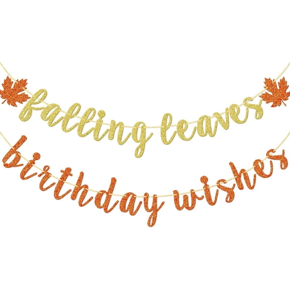 Falling Leaves Birthday Wishes Banner, Glitter Maple Leaves Birthday Banner, Fall Birthday Party Decorations, Pre-strung