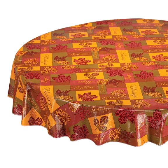 Falling Leaves Blessings Vinyl Table Cover, Drop Style with Soft Backing, 70" Round