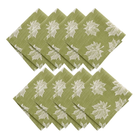 Elrene Home Fashions Falling Leaves Jacquard Napkins, Set of 8, Green, 17" x 17"