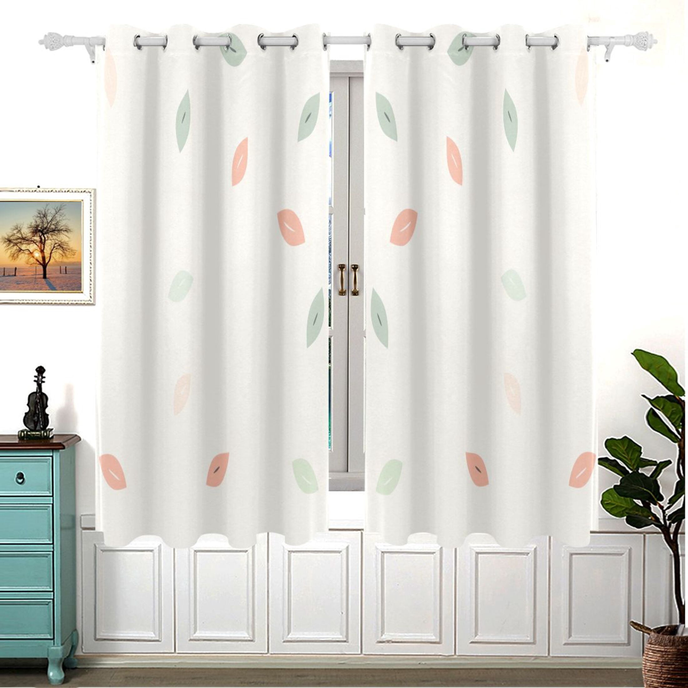 Falling Leaves Pattern 63x55in Window Curtain Panels 63x55in 2-Piece ...