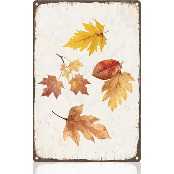 Falling Leaves Tin Sign Retro Wall Decor Metal 8" x 12" Fall Autumn Leaves Wall Art Poster for Home Cafe Room Farmhouse Courtyard Garden Yard Office Clubs Decor Gift