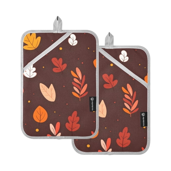 Falling Leaves and Autumn Pot Holder Set 2 Piece Non-Slip Oven Hot Pads Heat Resistant Durable 7x9.8in