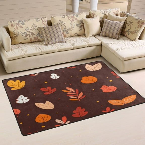 Falling Leaves and Autumn Soft Polyester Area Rug 60''x39'', Non Slip, Memory Foam, Water Absorbent