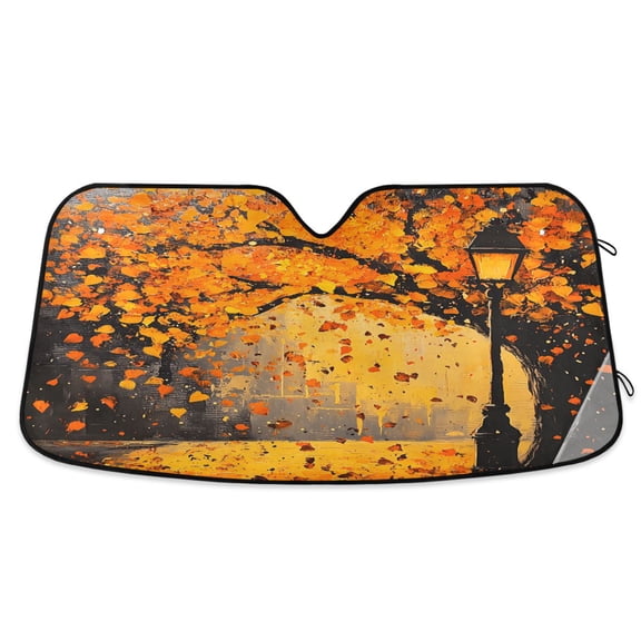 Falling Leaves and Lamp Car Windshield Sun Shade Foldable Car Front Window Visor Heat and UV Protection 55x27.6