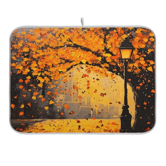Falling Leaves and Lamp Dish Drying Mat 18x24 Absorbent Microfiber Draining Rack Pad for Kitchen Counter Sink