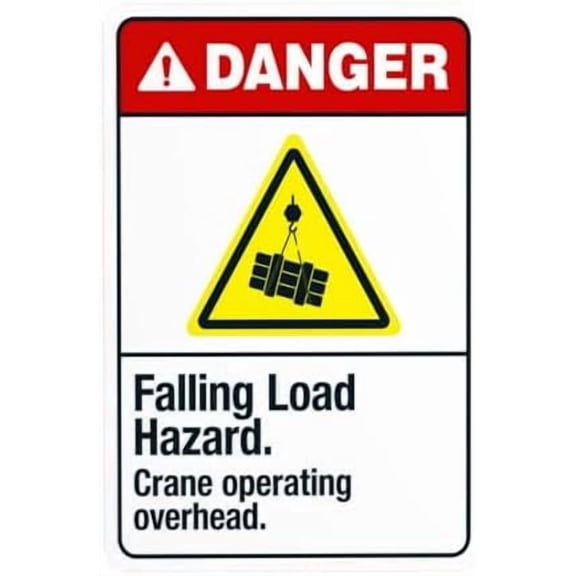 Falling Load Hazard Crane Operating Overhead Warning Sign, Construction Metal Signs for Business Home Outdoor Indoor Garage Street Wall Caution Custom Decor 8 x 12 Inch
