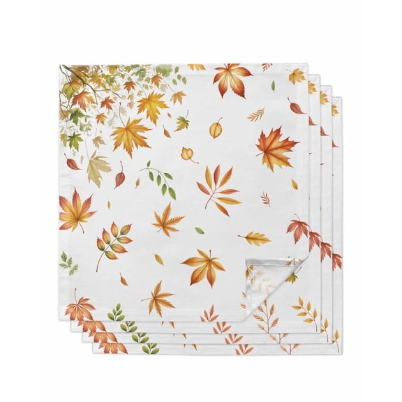 Falling Maple Leaves Cloth Napkins Set of 4 Reusable Dinner Napkins, Fall Thanksgiving Autumn Orange Leaf Cocktail Napkin Washable Table Napkins for Wedding/Holiday Party/Baby Shower 20"x20"