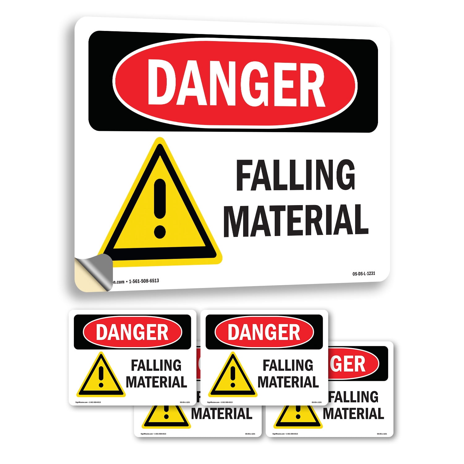 Falling Material OSHA Danger Vinyl Decal Label 10 Inch x 7 Inch - 5 ...