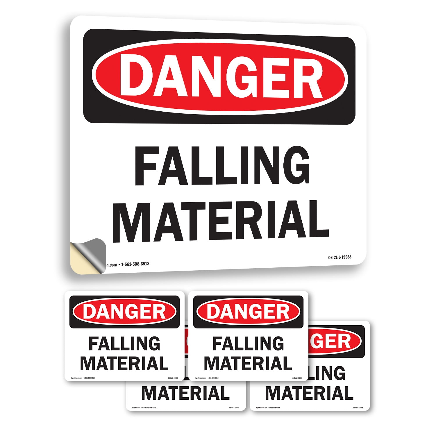 Falling Material OSHA Danger Vinyl Decal Label 18 Inch x 12 Inch - 5 ...