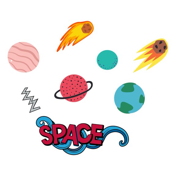 Falling Meteor Space Universe Venus PlanetsWall Decal Decoration Space Vibrant Space Cartoon Space Decorating Ideas for Child's Bedroom Size: 20 In(W) x 16 In(H)
