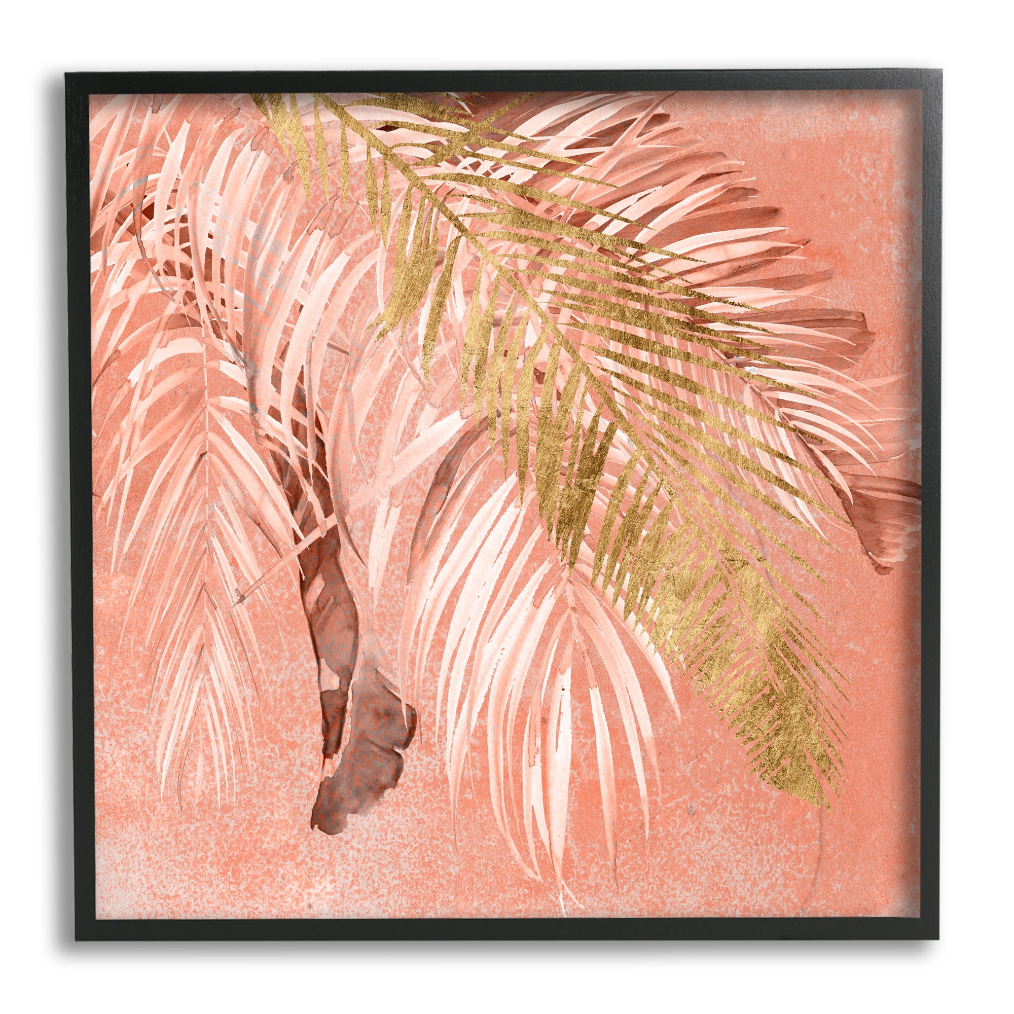 Falling Palm Tree Fronds Tropical Pink Plants Landscape Framed Art Print Wall Art, 17x17