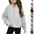 thumbnail image 1 of Falling Saving! HVOBTTY Toddler Long Sleeved Pullover Sweatshirt, Girl's Fall and Winter Tops, Kids Solid Color Stand Neck Half Zipper Thumb Holes Sports Pullover Sweatshirt Light Blue, 5-6 Years, 1 of 4