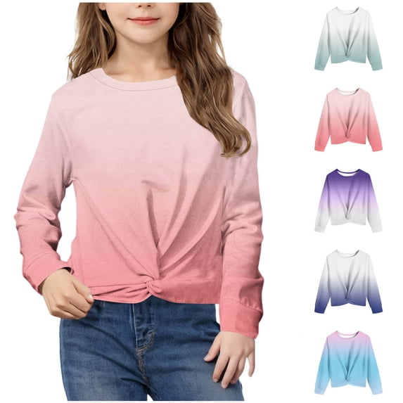 HVOBTTY Toddler Long Sleeved Pullover Sweatshirt, Kids Fall and Winter Tops, Boys Girls Casual Print Round Neck Gradient Knot Pullover Sweatshirt Blue, 5-6 Years