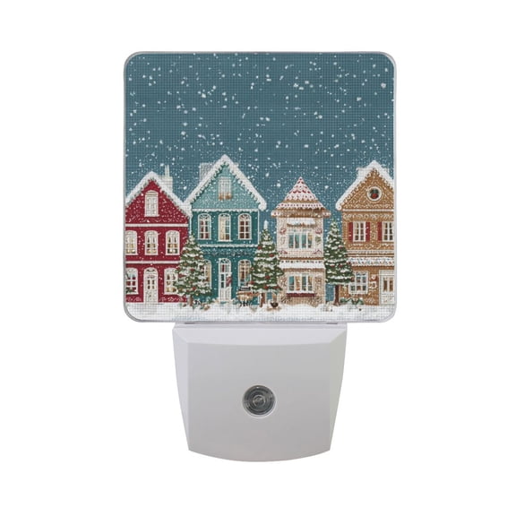 Falling Snow Christmas Street View LED Night Light Sensor Lamp Plug-in Adjustable Brightness 2 Pack