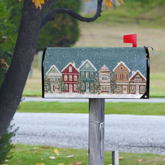 Falling Snow Christmas Street View Magnetic Mailbox Cover Rust Protection Yard Decor 20.7" x 18.03"