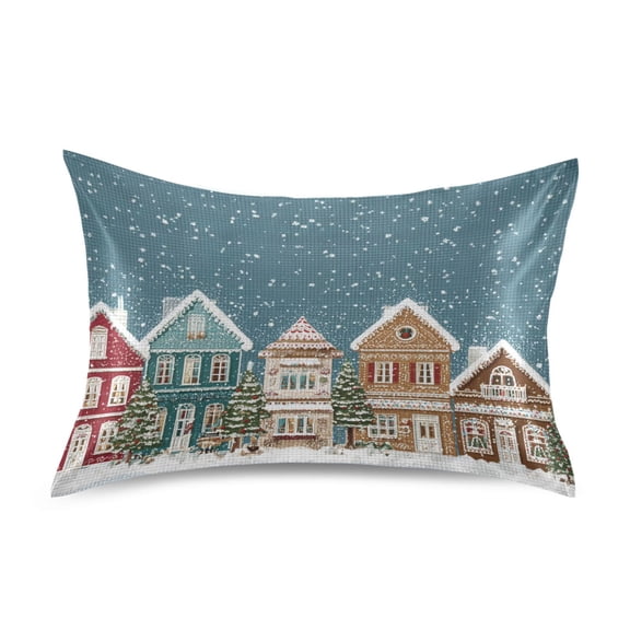 Falling Snow Christmas Street View Satin Pillowcase Envelope Design Pillow Covers 1 Pack Standard Size 20" x 26"