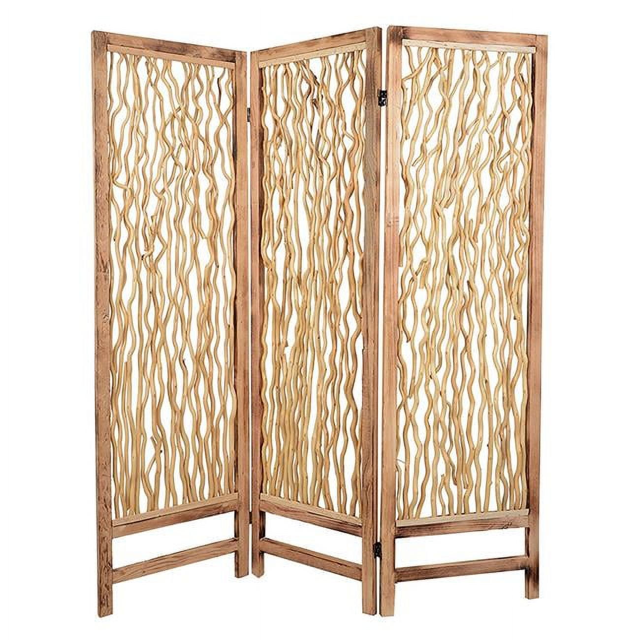 Natural Wood 3-Panel Folding Room Divider with Willow Branches