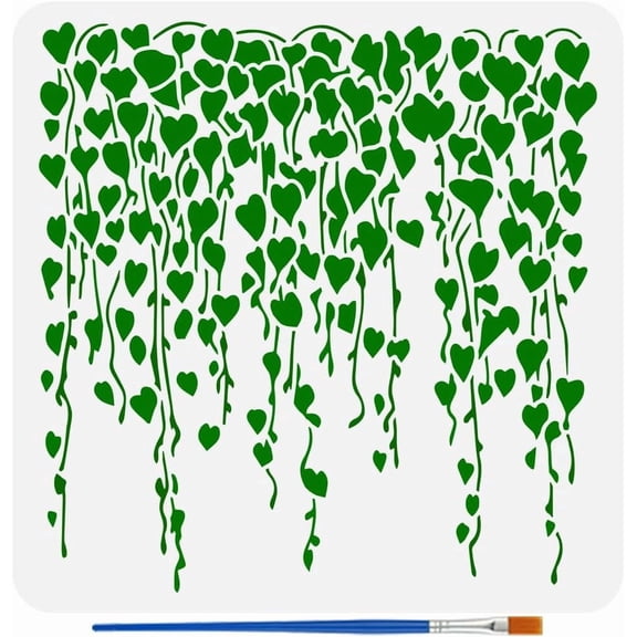 Falling Vine Stencils with a Brush 11.8x11.8Inch Vine Leaves Pattern Painting Stencils Reusable PET Plant Themes Decoration Template