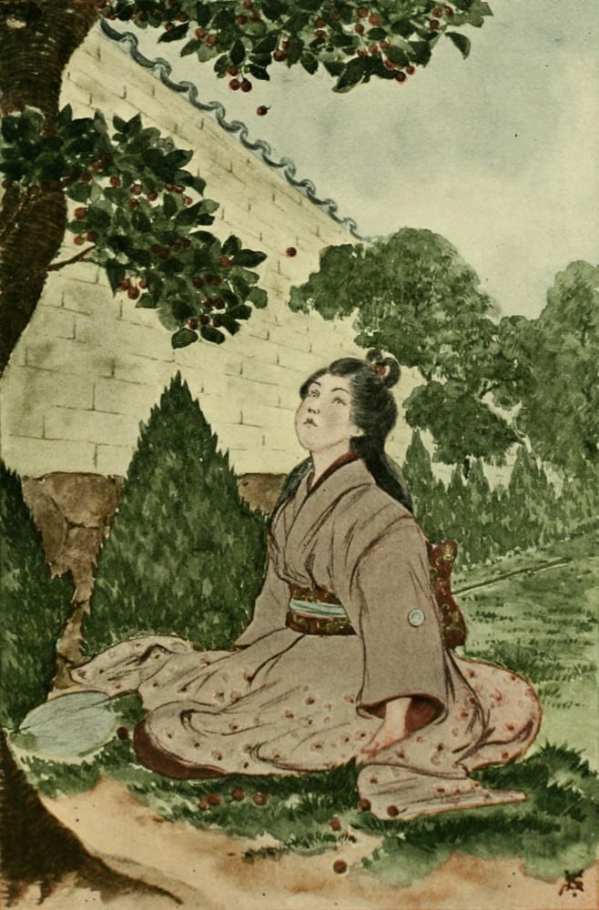 Falling cherries Daughters of Nijo 1904 Canvas Art - Kiyokichi Sano (18 x 24)